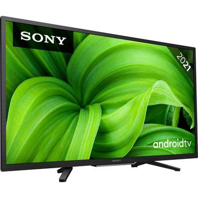 Een Sony-televisie met een groen bladpatroon op het scherm. Linksboven het Sony-logo, rechts '2021'. Rechtsonder 'androidtv'.