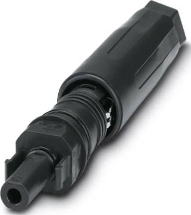 Zwarte stekker, speciaal gevormd, voor elektrische aansluitingen. Geschikt voor industriële toepassingen.