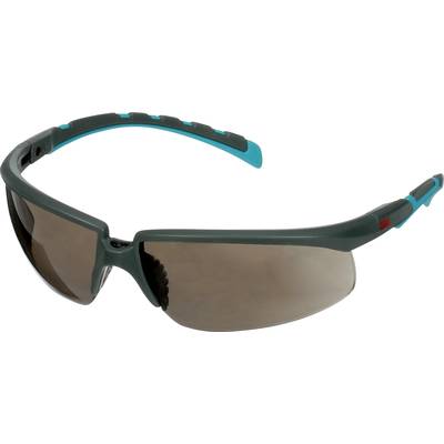 Een sportieve zonnebril met een grijze lijst en blauwe details, geschikt voor buitenactiviteiten.