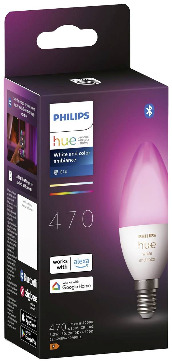 PHILIPS Hue White & Color Ambiance - Slimme LED-vlamlamp E14 - 5.5W - Bluetooth compatibel