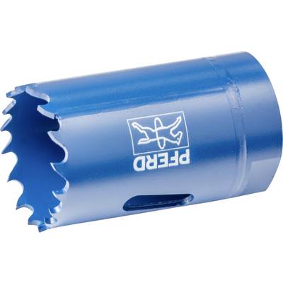 Blauwe gatenzaag met getande rand, merklogo 'Pferd'. Ideaal voor het doorzagen van harde materialen.