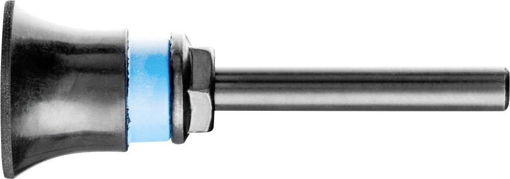 Een zwart en blauw mechanisch onderdeel met een staaf en een klokachtig uiteinde, vermoedelijk een ventiel of een toebehoren voor machines.