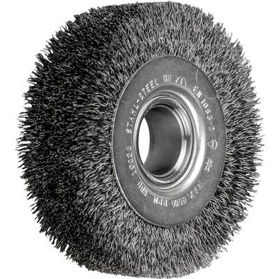 Ronde stalen draadborstels met metalen kern, gebruikt voor slijpwerkzaamheden en reiniging van oppervlakken.