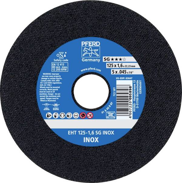 PFERD TOOLS EHT 125-1,6 SG INOX 61341124 Doorslijpschijf recht 125 mm 25 stuk(s) RVS