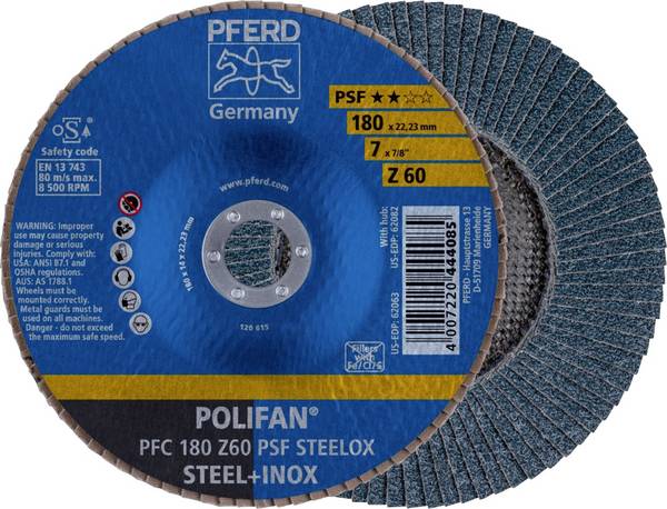 PFERD TOOLS 67766185 PFC 180 Z 60 PSF STEELOX Lamellenschijf Diameter 180 mm Boordiameter 22.23 mm Korrelgrootte (num) 60 RVS, Staal 10 stuk(s)