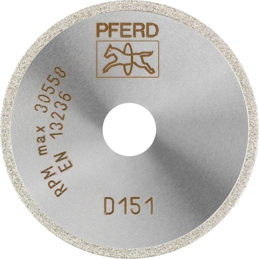 Slijpschijf met opschrift 'PFERD', maximaal 30558 rpm, Norm EN 13236, Model D151. Ontwikkeld voor precisie slijpen.