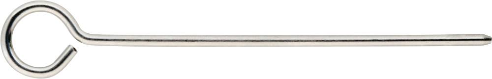 Een metalen staaf met een ronde oog aan het uiteinde, waarschijnlijk gebruikt voor bevestiging of als gereedschap.