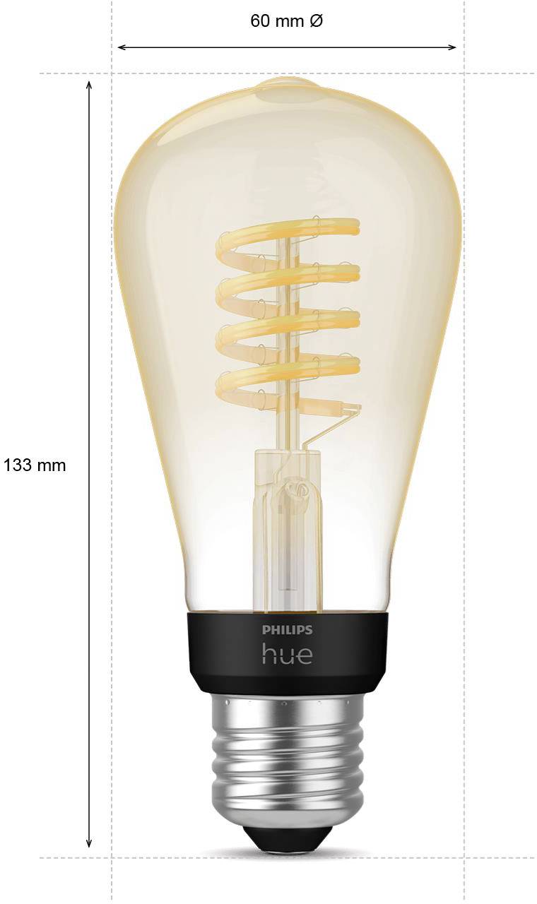 Een vintage-stijl LED-lamp met spiraalvormige gloeidraad, 133 mm hoog en 60 mm diameter, geschikt voor standaard fittingen.