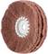 Bruine, ronde slijpschijf met een witte binnenring, gebruikt voor oppervlaktebewerking van metaal of hout.