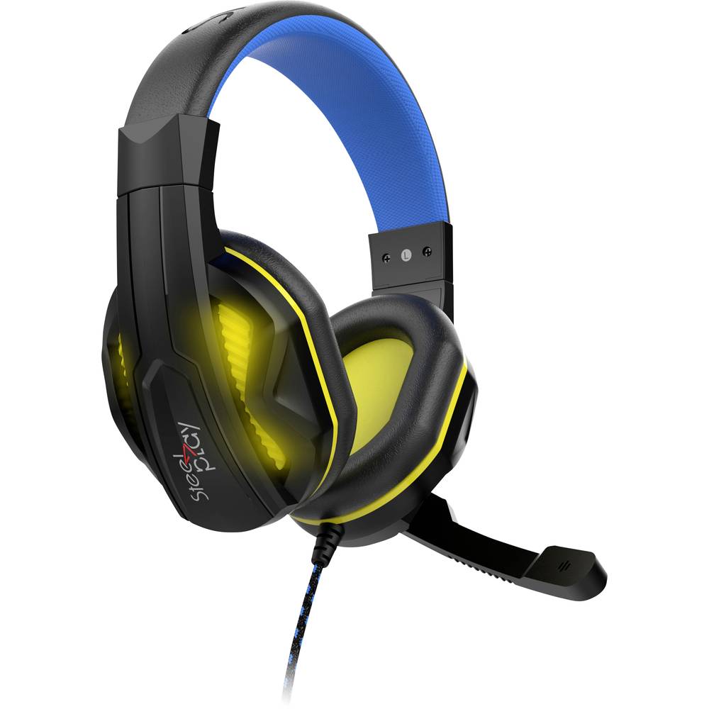 Steelplay HP47 Over Ear headset Gamen Kabel Stereo Zwart/blauw Volumeregeling, Microfoon uitschakelbaar (mute)
