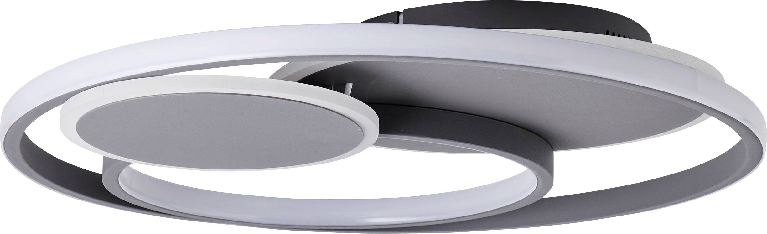 Moderne plafondlamp met twee ringvormige LED-lichtstrips. Stijlvol ontwerp, geschikt voor hedendaagse interieurs.