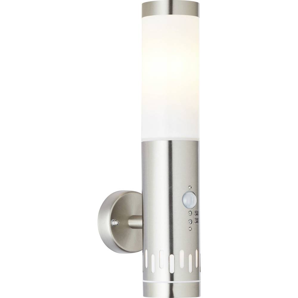 Briljante lamp, Leigh buitenwandlamp, bewegingsmelder, RVS, 1x A60, E27, 11W, IP-beschermingsklasse: 44 - spatwaterdicht