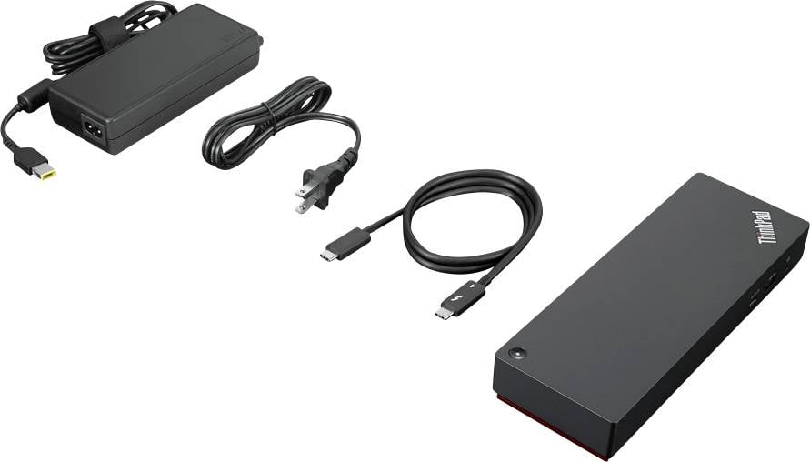 Een zwarte oplader met netkabels en een zwart elektronisch apparaat naast elkaar op een witte achtergrond.