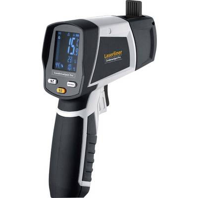 Een digitale infrarood-thermometer toont op een display een temperatuur van 15,9 graden Celsius. Apparaat in zwart en grijs.