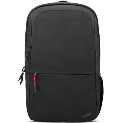 Een zwarte laptoptas met meerdere ritssluitzakken en een minimalistisch ontwerp.
