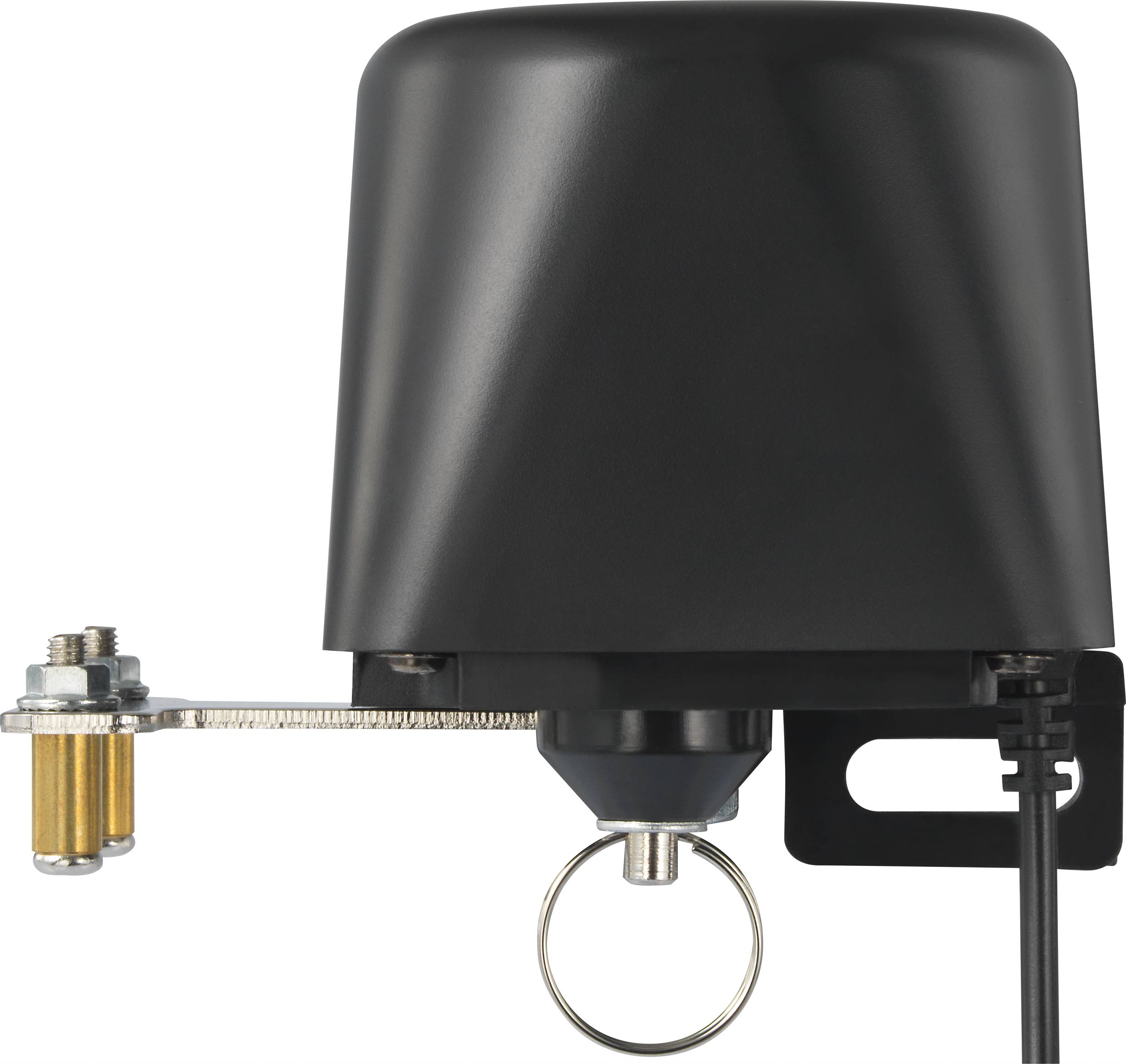 Een zwarte elektromotor voor garagedeuropeners. Hij beschikt over metalen en kunststof onderdelen, met een trekketting voor het openen en sluiten.