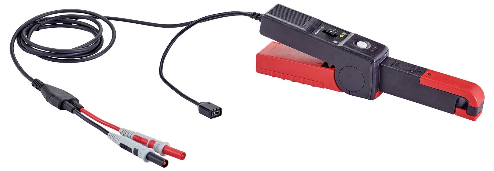 Elektrische stroomtangadapter met kabels en klemmen voor het meten van elektrische stromen, ideaal voor technische toepassingen.