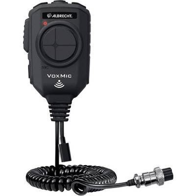 Zwarte Albrecht VOX-microfoon met spiraalkabel en stekker, geschikt voor handsfree communicatie en radioapparatuur.