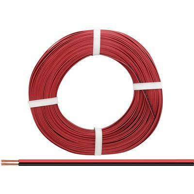 Rol met rood elektrisch snoer, waarbij aan de voorkant een gedeelte is opengerold waaruit de koperen draden zichtbaar zijn.