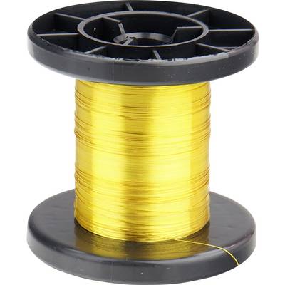 Spoel met glanzende, gouden draad op zwarte kunststofrol.