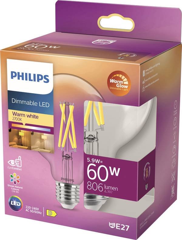 Philips LED 871951432395700 LED Energielabel D (A - G) E27 Globe 6 W = 60 W Warmwit (Ø x h) 95 mm x 137 mm Dimbaar (dim to warm) 1 stuk(s)