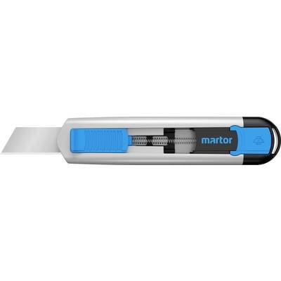 Zilver-blauwe cuttermes met intrekbare lemmet.