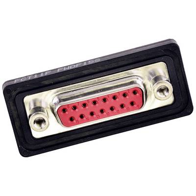 Rechthoekige, multipolaire stekker met 15 ronde, genummerde pinnen, doorgaans gebruikt voor VGA- of seriële aansluitingen.