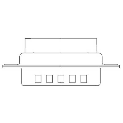 Technische tekening van een stekker, rechthoekige hoofdvorm met symmetrische lijnen en vijf vierkante secties onderaan.