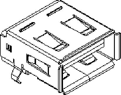 Technische tekening van een dubbelzijdige cassetterecorder. Verschillende compartimenten en bedieningselementen zijn zichtbaar.
