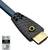 Gecertificeerd HDMI-kabel met zwarte stekker en honingraatpatroon, gemarkeerd met 'Ultra High Speed'. Certificeringsetiket toont QR-code en fabrikantgegevens.