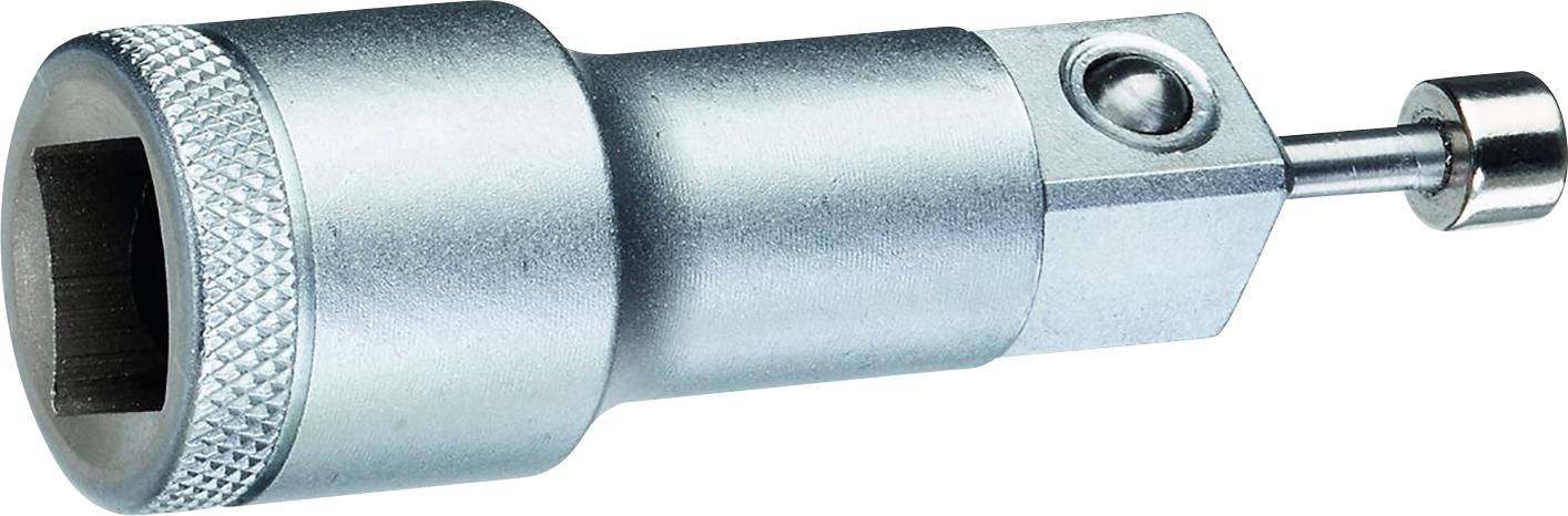Een metalen gereedschap met een ronde handgreep en een vierkante kop, waarschijnlijk gebruikt voor mechanische doeleinden of bevestigingen.