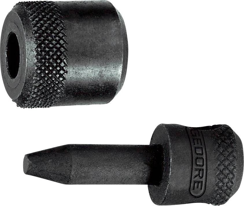 Twee zwarte markeerhulpmiddelen van metaal: Een puntig gereedschap en een ronde huls. Beide hebben gegroefde handgrepen.