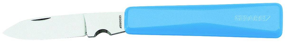Zakmes met blauwe handgreep, dichtgeklapt.