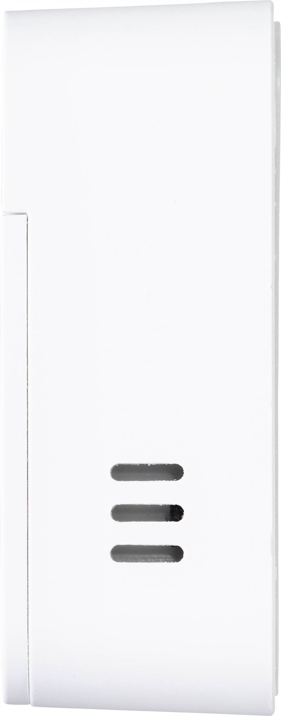 Een witte rechthoekige kunststof container met drie horizontale sleuven.