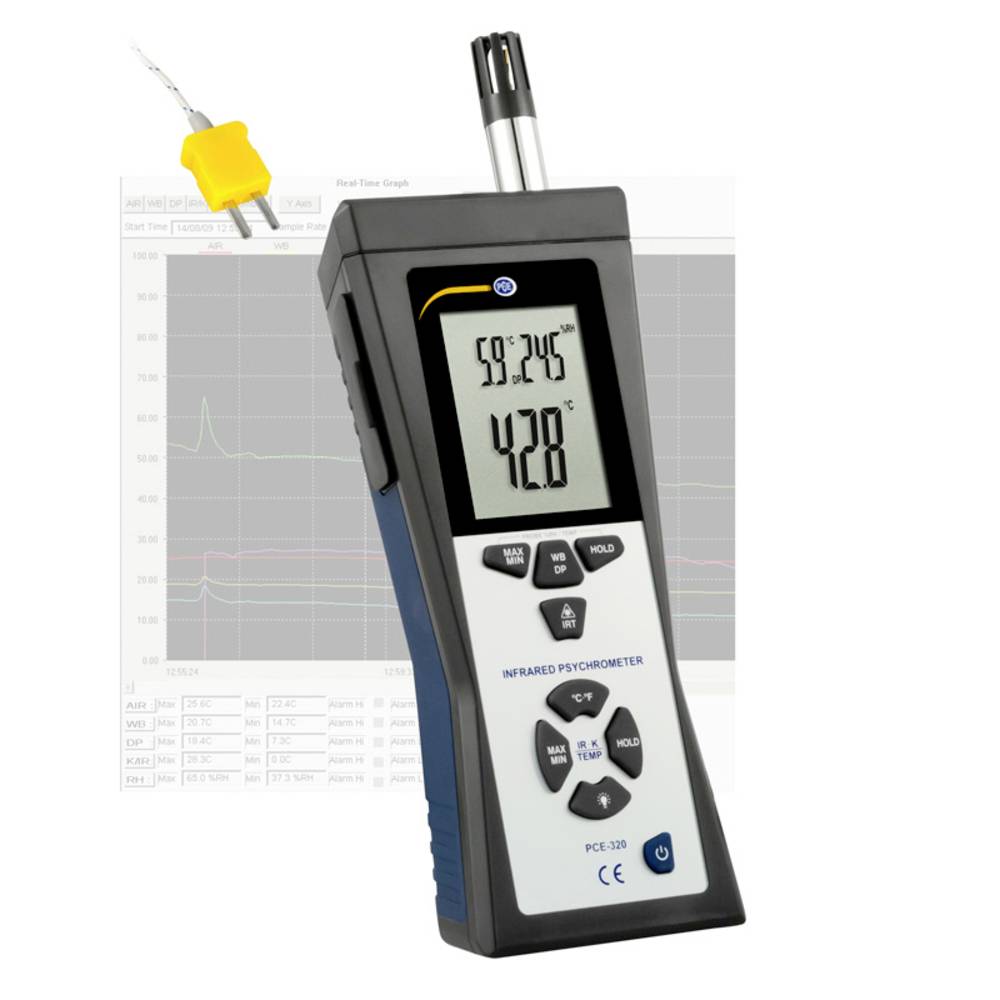 Vochtigheidsmeter PCE-320, voor o.a. temperatuur en luchtvochtigheid