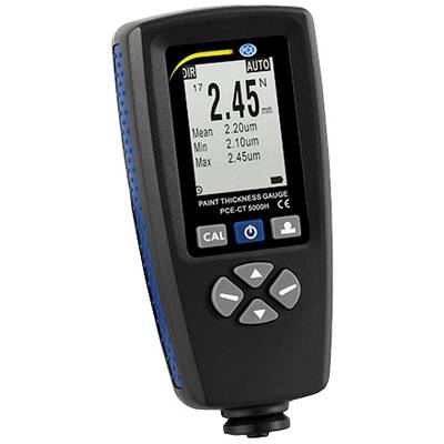 Digitaal laagdiktemetingsapparaat met display: Meetwaarde 2,45 mm, Gemiddelde 2,20 mm, Minimum 2,10 mm, Maximum 2,45 mm. Model: PCE-CT 5000H.