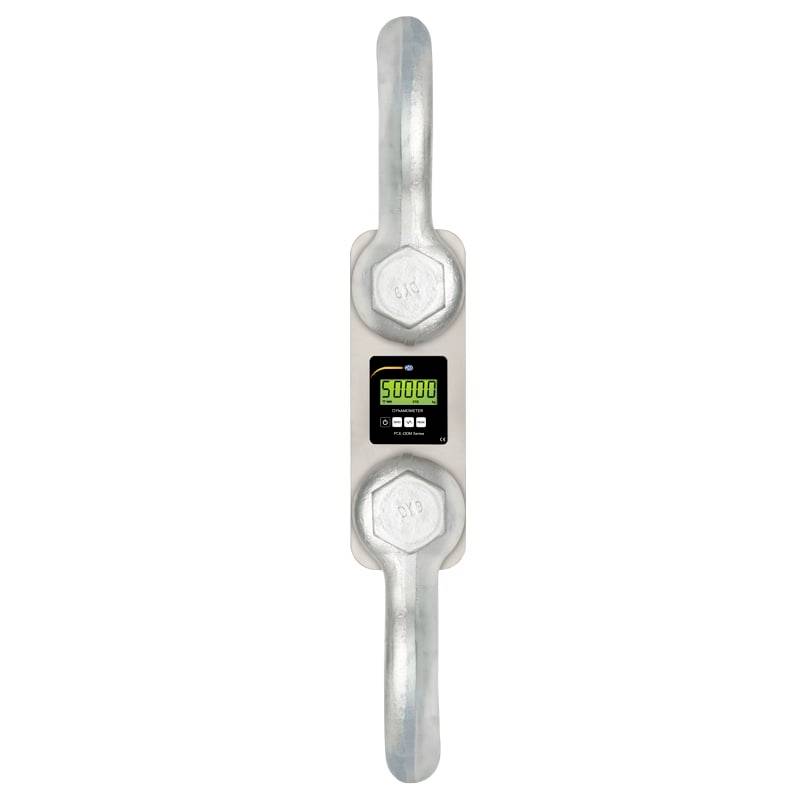 Digitale weegcel met metalen ogen en een klein display dat 50000 in het midden weergeeft.