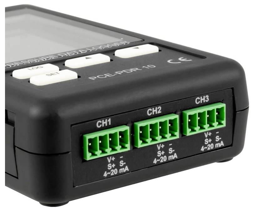 Zwarte elektronische regelmodule met drie groene invoerconnectoren gelabeld CH1, CH2 en CH3, elk gemarkeerd met 4-20 mA.
