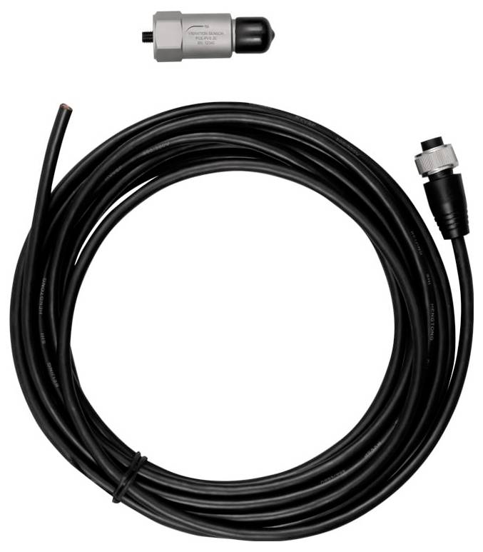 Opgerolde zwarte kabel met een zilveren connector en blootgestelde draadeinden, afgebeeld met een bijpassende stekkeradapter erboven.