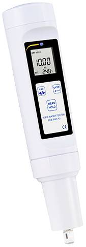 Draagbaar digitaal TDS-meetapparaat met display toont '1000' ppm en temperatuur '24.8°C', voor het bepalen van de zuiverheid van water.