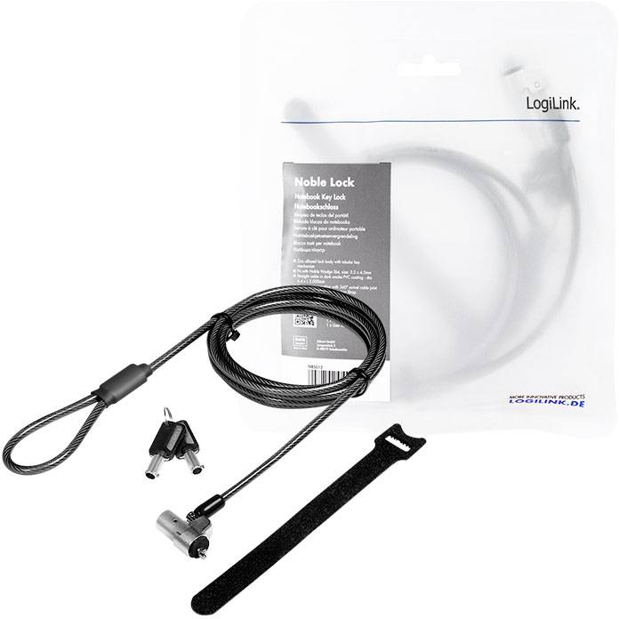 LogiLink Laptopslot Sleutelslot Incl. 2 sleutels, Kabelbinder voor ordelijke kabelmanagement 15 mm NBS012-4