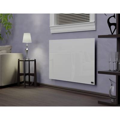 Radiator in een modern woonkamer, met grijze muur, lamp op een bijzettafel en een hoekbank; stijlvol ontwerp voor leefruimtes.
