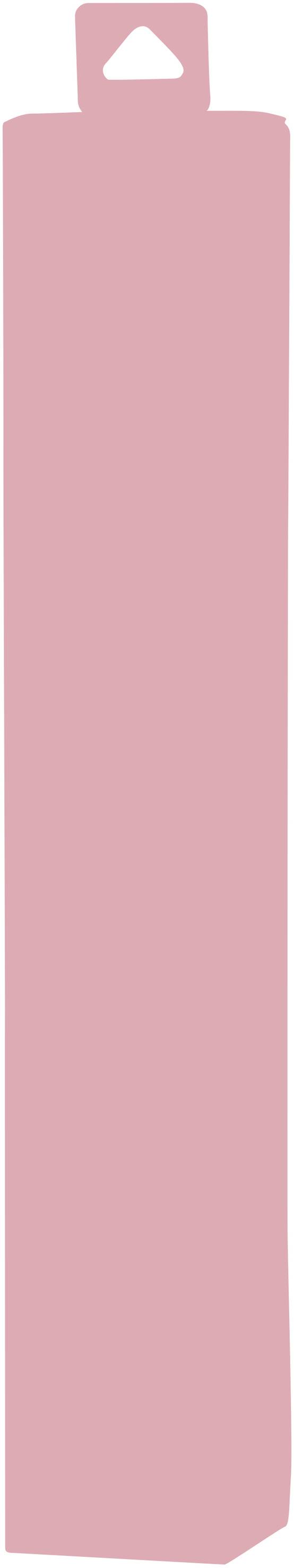 Lang, roze rechthoek met een driehoekige uitsparing bovenaan.