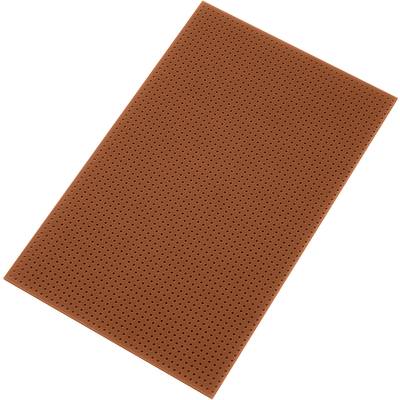 Bruine printplaat met gaatjesraster, met gelijkmatig verdeelde kleine gaten, geschikt voor solderen en het aanleggen van elektronische schakelingen.