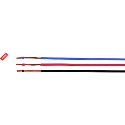 Drie geïsoleerde elektrische kabels in blauw, rood en zwart.