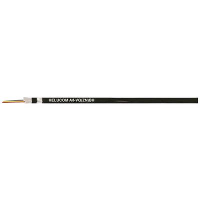 Een zwarte kabel met het opschrift 'HELIXOM-ONYX HBH'. Uit het uiteinde van de kabel steken vier draden in verschillende kleuren: blauw, wit, geel en rood.