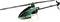 Een afstandsbediende modelhelikopter met groene en zwarte lak, witte landingsschaatsen en de opschrift 'DFX180 PRO'.
