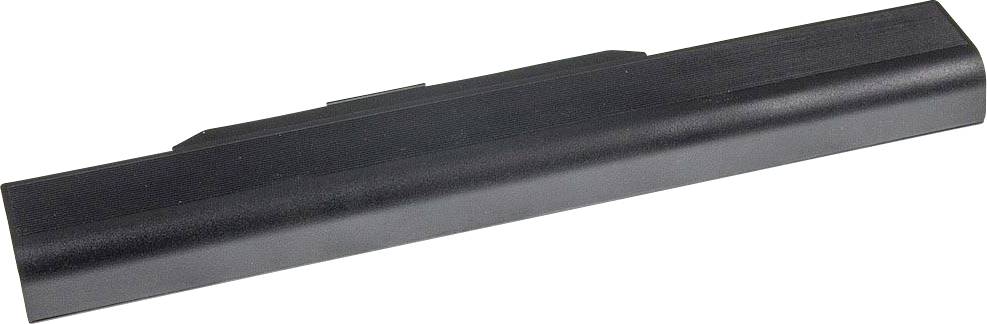 Een zwarte laptopaccu in rechthoekige vorm.