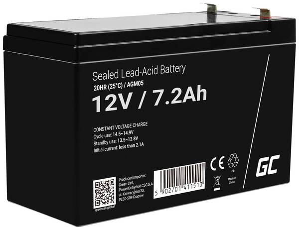 Green Cell Green Cell - USV-Akku - 1 x Batterie - Sealed Lead Acid (SLA) Loodaccu 12 V 7.2 Ah Loodgel (b x h x d) 151 x 95 x 65 mm Kabelschoen 6.35 mm Cyclusbestendig, Onderhoudsvrij
