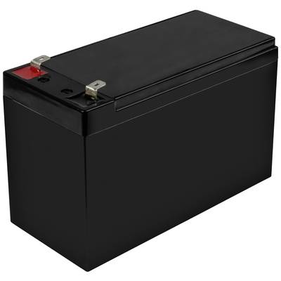 Zwarte rechthoekige batterij met twee metalen klemmen bovenaan, waarbij een rood gemarkeerd is. Geschikt voor elektronische apparaten of stroomvoorziening.